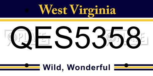 QES5358 West Virginia License Plate