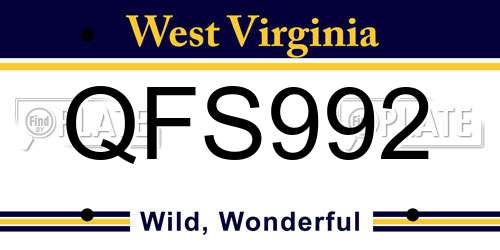 QFS992 West Virginia License Plate