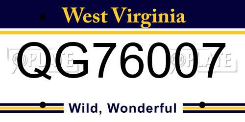 QG76007 West Virginia License Plate