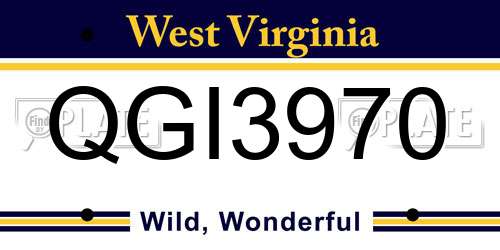QGI3970 West Virginia License Plate