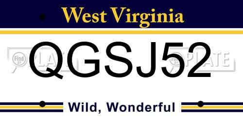 QGSJ52 West Virginia License Plate