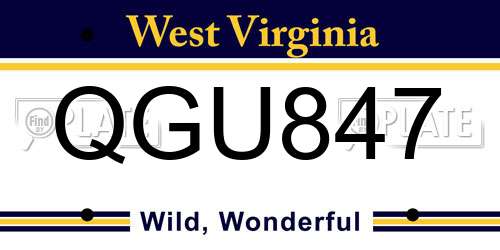 QGU847 West Virginia License Plate