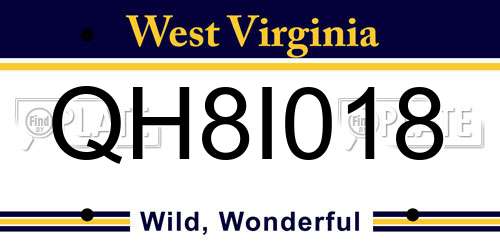 QH8I018 West Virginia License Plate