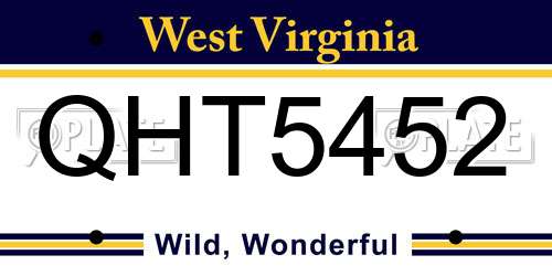 QHT5452 West Virginia License Plate
