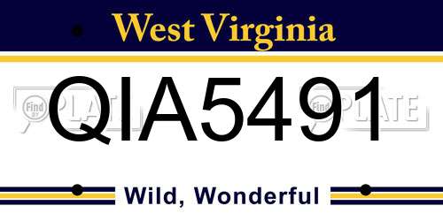 QIA5491 West Virginia License Plate