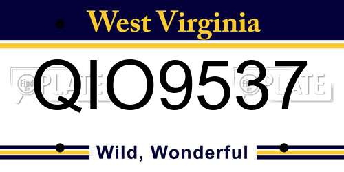 QIO9537 West Virginia License Plate