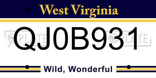 QJ0B931 West Virginia License Plate