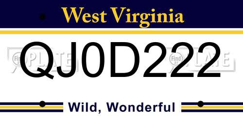 QJ0D222 West Virginia License Plate