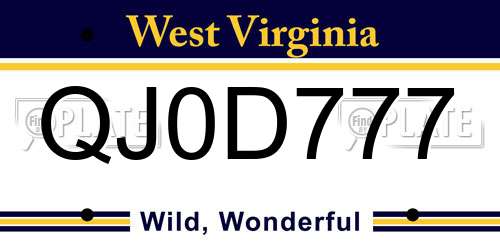QJ0D777 West Virginia License Plate