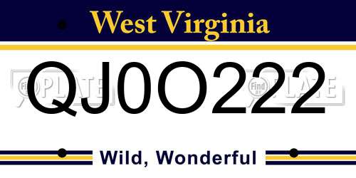 QJ0O222 West Virginia License Plate