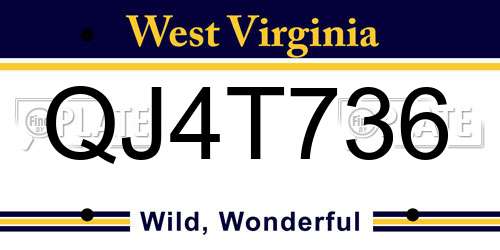 QJ4T736 West Virginia License Plate