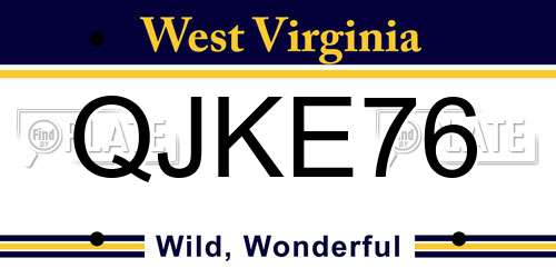 QJKE76 West Virginia License Plate