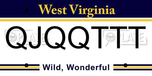 QJQQTTT West Virginia License Plate