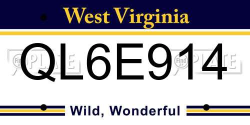 QL6E914 West Virginia License Plate
