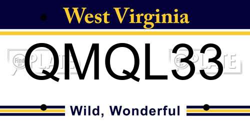 QMQL33 West Virginia License Plate