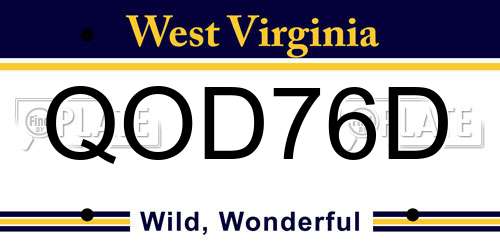 QOD76D West Virginia License Plate