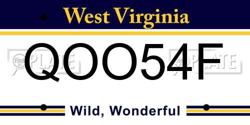QOO54F West Virginia License Plate