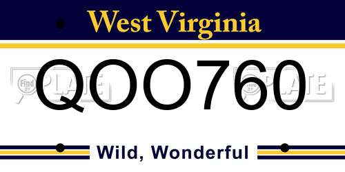 QOO760 West Virginia License Plate