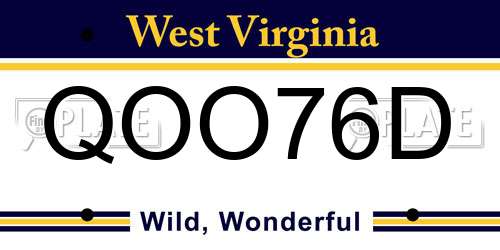 QOO76D West Virginia License Plate