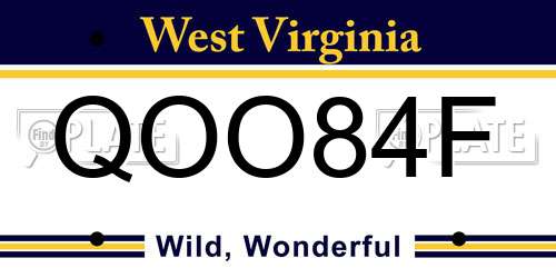 QOO84F West Virginia License Plate