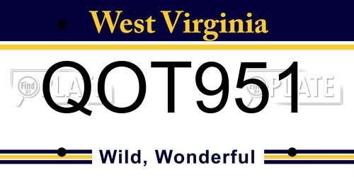 QOT951 West Virginia License Plate