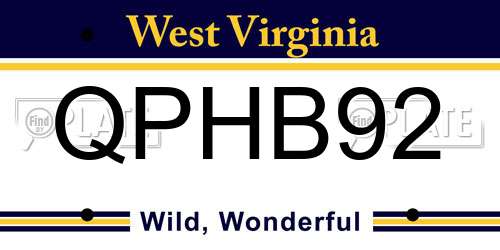QPHB92 West Virginia License Plate