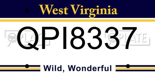 QPI8337 West Virginia License Plate