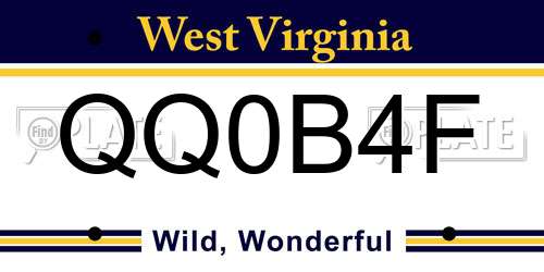 QQ0B4F West Virginia License Plate