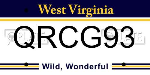QRCG93 West Virginia License Plate