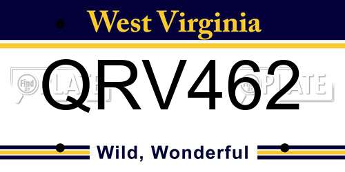 QRV462 West Virginia License Plate