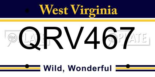 QRV467 West Virginia License Plate