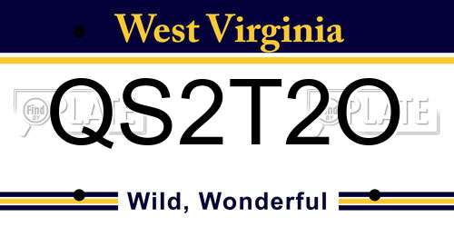 QS2T2O West Virginia License Plate