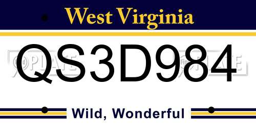 QS3D984 West Virginia License Plate