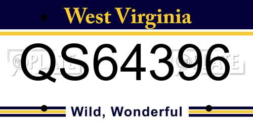 QS64396 West Virginia License Plate