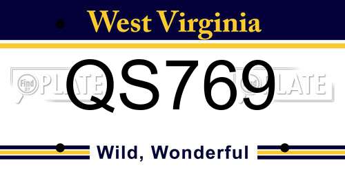 QS769 West Virginia License Plate
