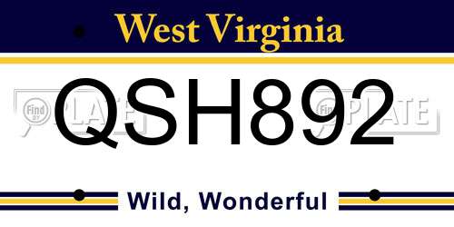 QSH892 West Virginia License Plate