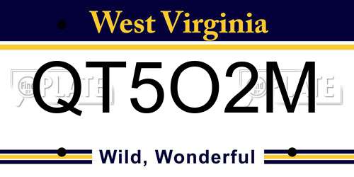 QT5O2M West Virginia License Plate