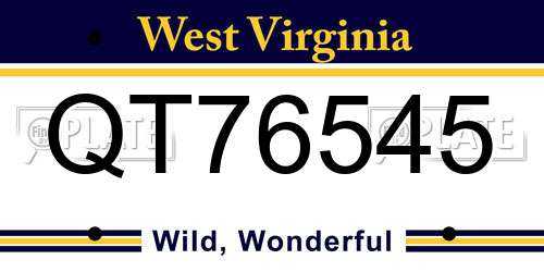 QT76545 West Virginia License Plate