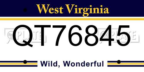 QT76845 West Virginia License Plate