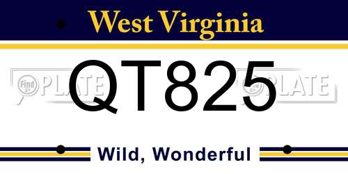 QT825 West Virginia License Plate