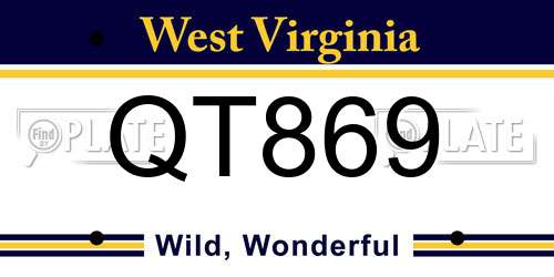 QT869 West Virginia License Plate