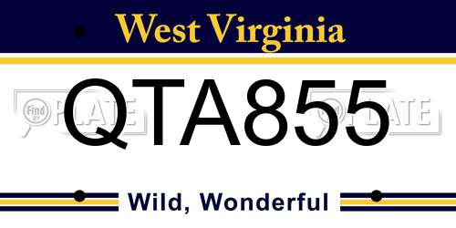 QTA855 West Virginia License Plate