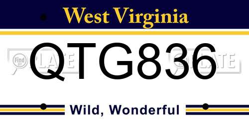 QTG836 West Virginia License Plate