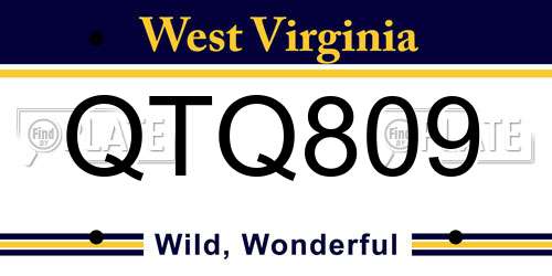 QTQ809 West Virginia License Plate