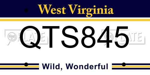 QTS845 West Virginia License Plate