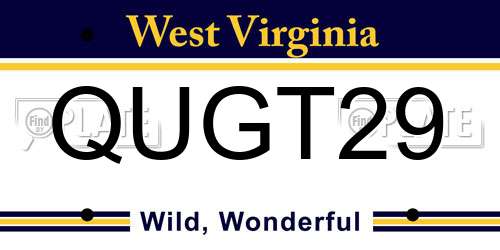 QUGT29 West Virginia License Plate