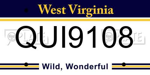 QUI9108 West Virginia License Plate