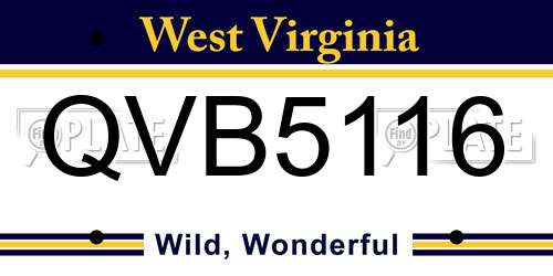 QVB5116 West Virginia License Plate