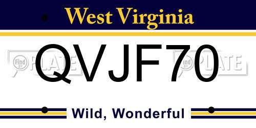 QVJF70 West Virginia License Plate