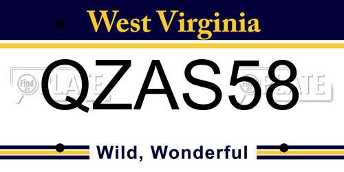 QZAS58 West Virginia License Plate